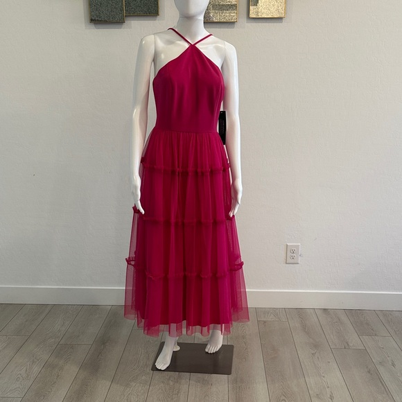 Adrianna Papell Vibrant Pink Tiered Midi Dress - Picture 6 of 9